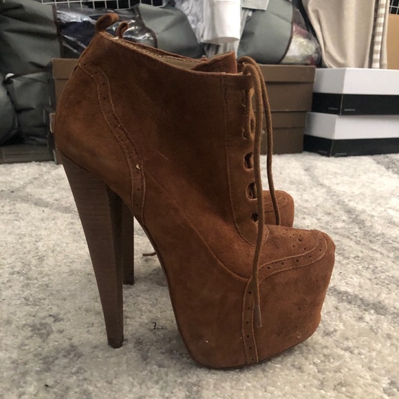 Aldo x preen platform suede booties cognac lace up - Picture 2 of 3
